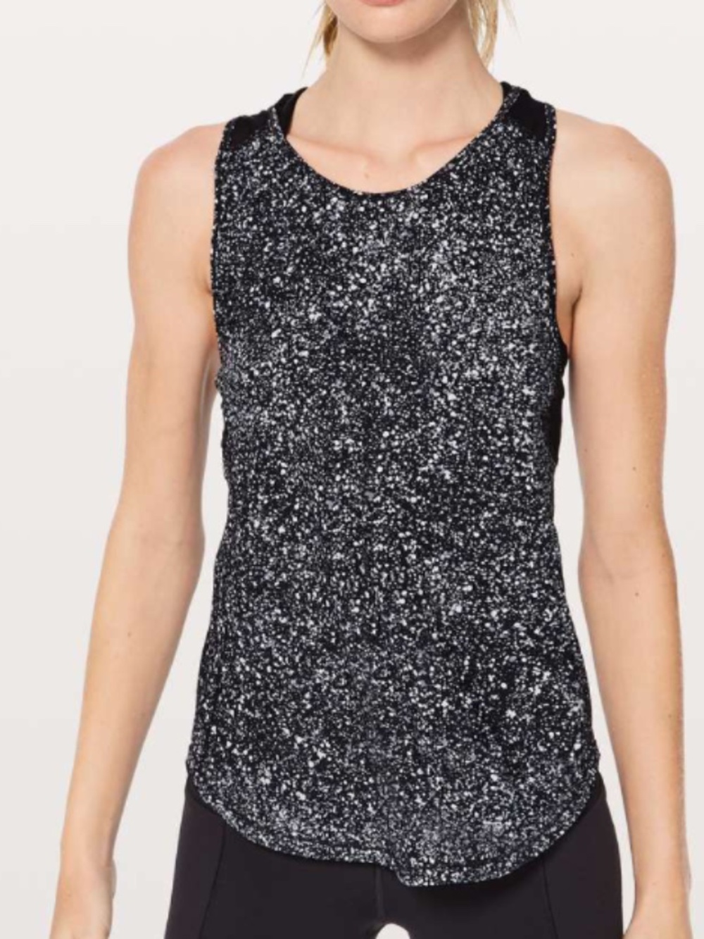 Lululemon Sculpt Tank II Sz 8 in Splatter White Black/Black